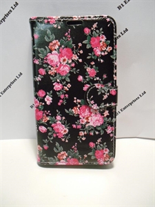 Picture of Moto X Style Black & Pink Floral Leather Wallet Case