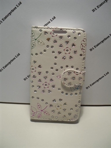 Picture of LG Leon White Floral Diamond Leather Wallet Case