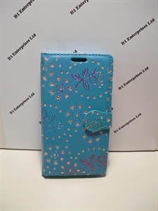 Picture of Smart Prime 6 Aqua Floral Diamond Leather Wallet Case