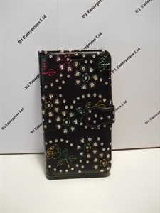 Picture of Sony Xperia Z5 Black Floral Diamond Leather Wallet Case