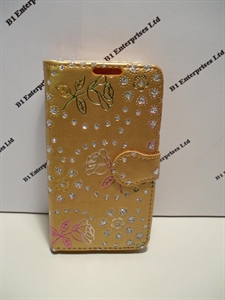 Picture of iPhone 5 Gold Floral Diamond Wallet Book Case