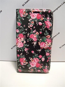 Picture of Xperia C4 Black And Pink Floral Leather Wallet Case